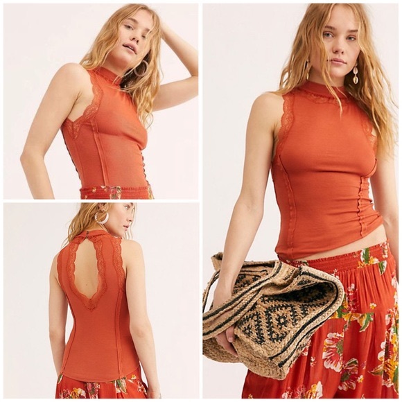 🆕Free People Ribbed Lace Tank Top - Picture 3 of 8